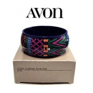 Avon Blue Collage Bangle Bracelet Vintage 1988 Small
